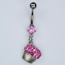 Cupcake Dangle Belly Button Ring Bar PINK Muffin Foodie Piercing Jewelry (A18)