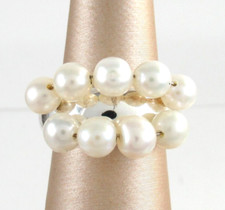 .925 Sterling Silver Pearl Statement Ring size 6 Two Row