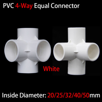 PVC 4-Way White Equal Connector Socket Pressure Pipe Fittings 20/25/32/40/50mm