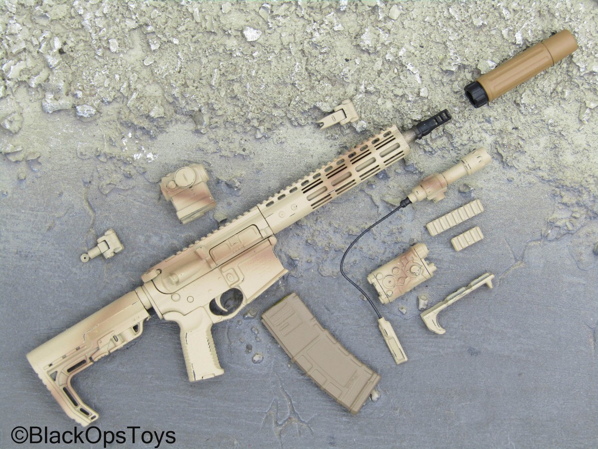 1/6 Scale Toy C.B.R.N. Assault Team - Tan M4 Assault Rifle w 1/6 Scale Toy C.B.R.N. Assault Team - Tan M4 Assault Rifle w