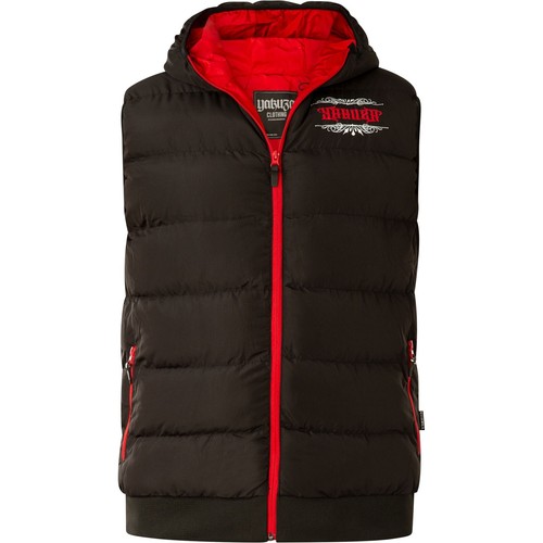 Yakuza Vest Felt Logo V02 Quilted Hooded Vest VB-18062 Black
