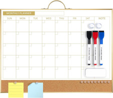 Dry Erase Calendar with Cork Board for Wall, 12"x16" Double-Sided Calendar White