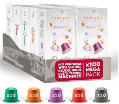 CARRARO 100 Aluminum Coffee Pods Variety Pack