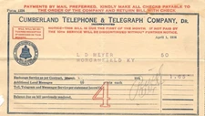 1916 Cumberland Telephone & Telegraph Bill Morganfield KY Bell System