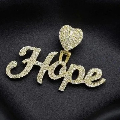 3CT Round Cut Moissanite Heart Bail & Custom Name Pendant 14K Yellow Gold Plated