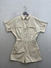NWT Zara Romper Women  s Medium Khaki Elastic Waist Short Sleeve 2.5  Inseam