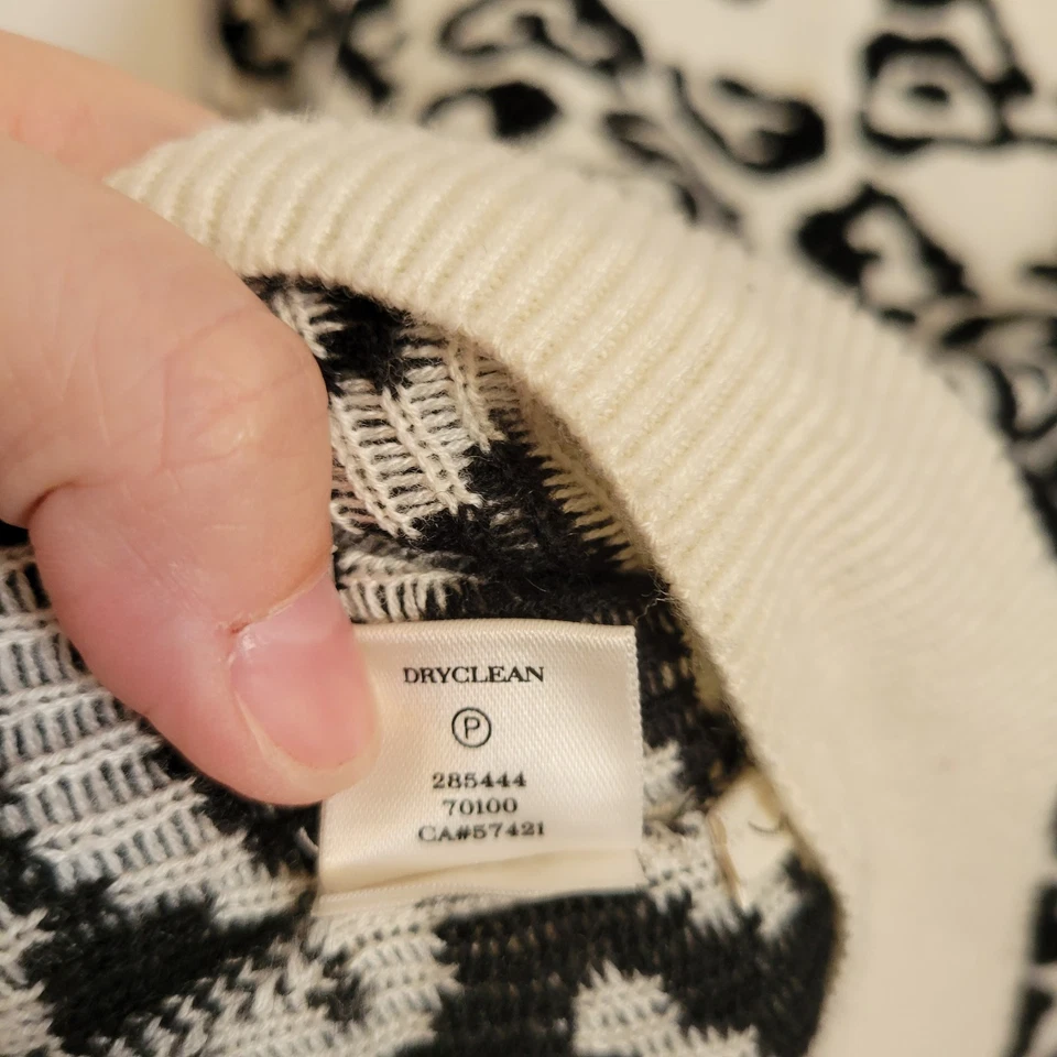 Suéter ANN TAYLOR Mujer Manga 3/4 Negro Marfil Estampado Leopardo Cálido Suave Foto 4 de 4