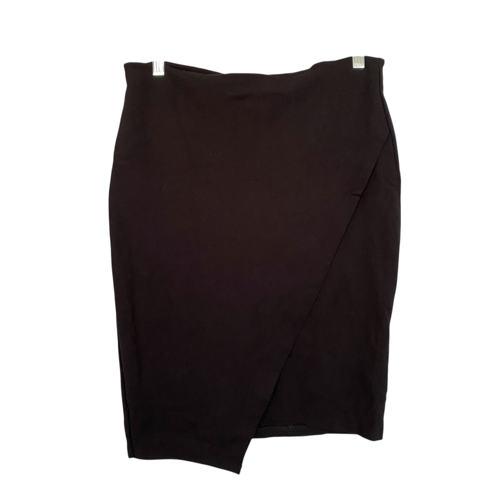Decjuba Womens M Stretch Knit Asymmetrical Knee Length Skirt Office/Party Black