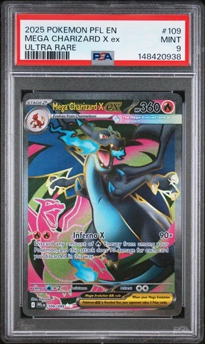 2025 POKEMON PFL EN-PHANTASMAL FLAMES ULTRA RARE #109 MEGA CHARIZARD X EX PSA 9