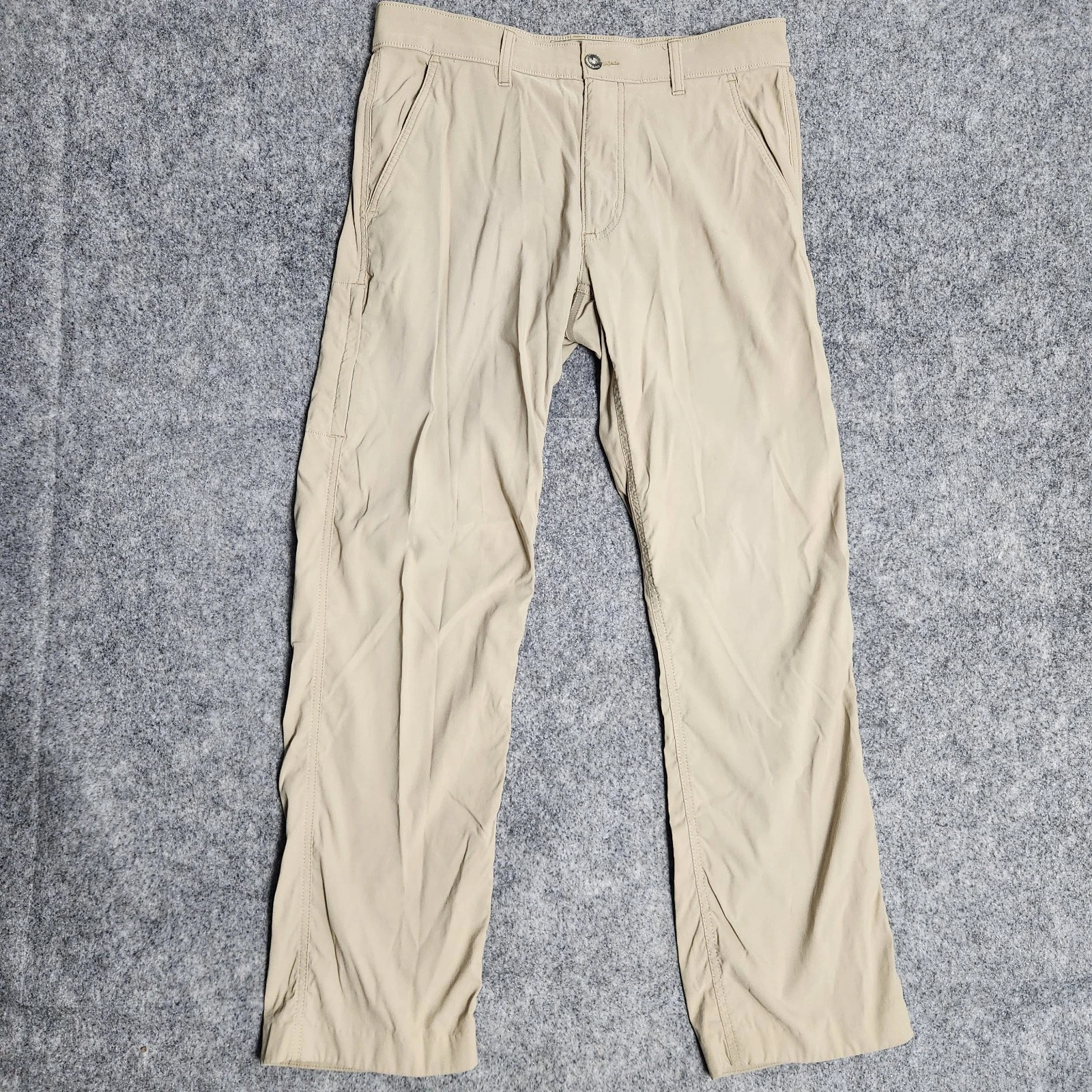 Eddie Bauer Travex Pants Men 32x32 Tan Khaki Utility Gorpcore Hiking Zip Pockets
