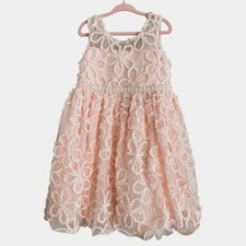 American Princess Pink Floral Pearl Rhinestone Waist Sleeveless Dress 4 Kids