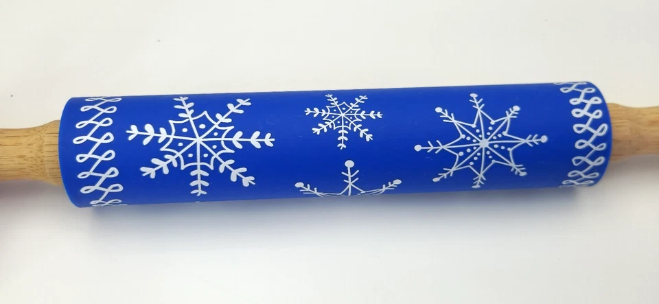Rodillo de silicona Holiday 17" - Azul con copos de nieve blancos - Navidad Foto 3 de 3