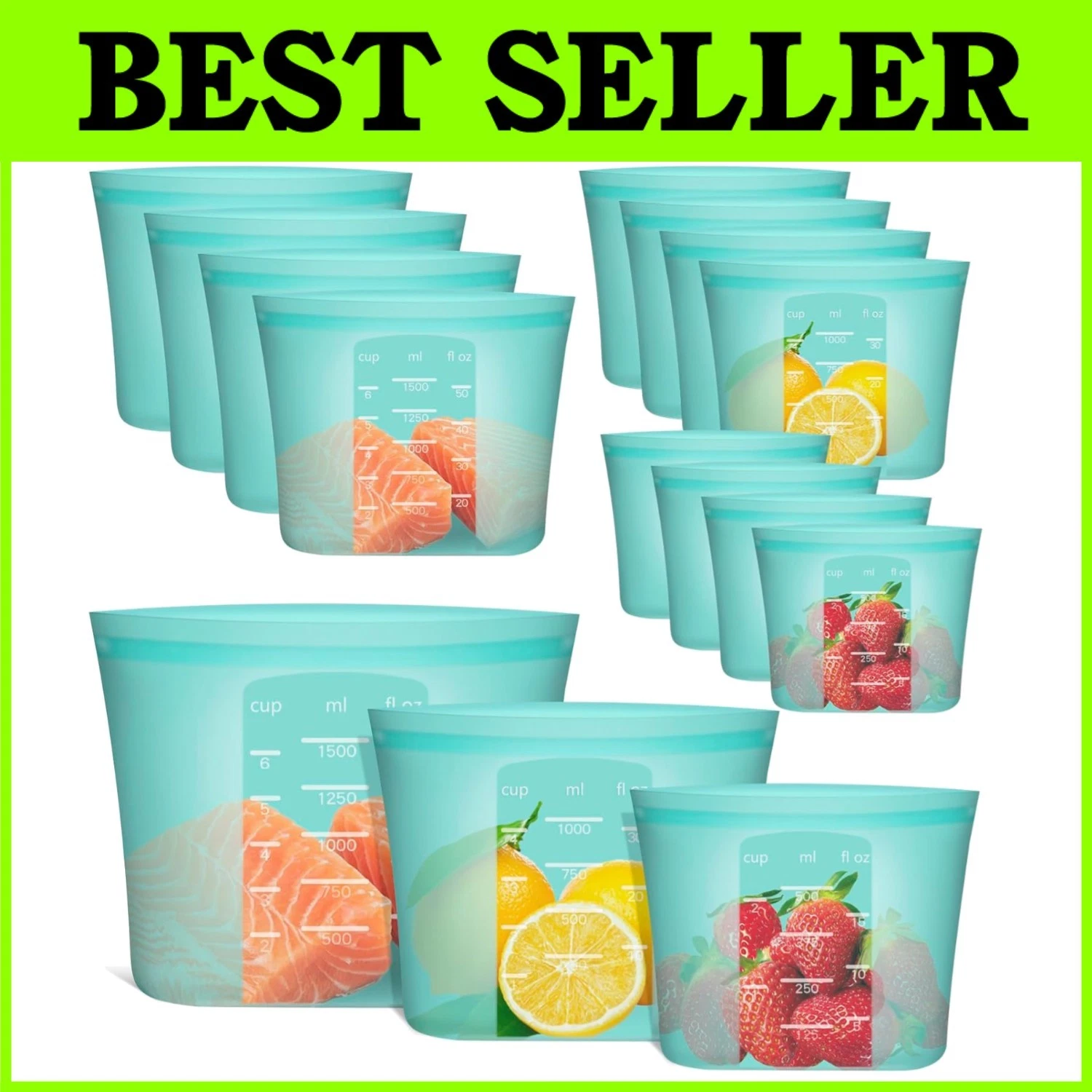 Aqua Silicone Food Storage Bags 12 Pack - Reusable Zip Lock
Opens in a new window or tab