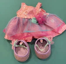Build A Bear Pink Sparkly Dress Pastel Colors and Shoes and Pink Shoes