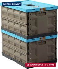 Heavy Duty Collapsible Storage Bins, Attached Lids, 12 Gal, 2 Pack