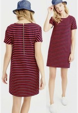 J Crew Red Navy Stripe Zipper Back Shirt Dress Womens Sz M
