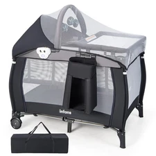 INFANS 4-in-1 Pack and Play Portable Bassinet Changing Table Playard Canopy