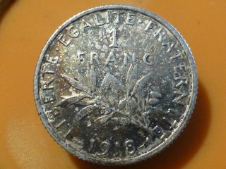 1 FRANC SEMEUSE (ARGENT) 1918 RECHERCHEE & BELLE QUALITE TTB !