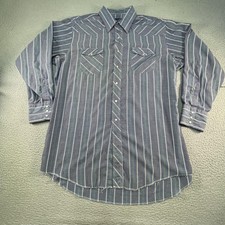 Vintage Wrangler Western Pearl Snap Shirt Mens 2XL Blue Cowboy Ranch Long Tail