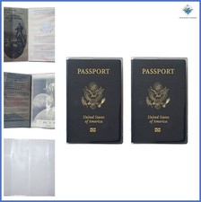 Set of 2 Heavy Duty Clear Passport Covers Vinyl Travel Wallet Flap Pocket