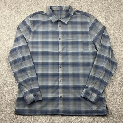 Lululemon Masons Peak Long Sleeve Plaid Shirt Mens Blue Grey Button Down XL
