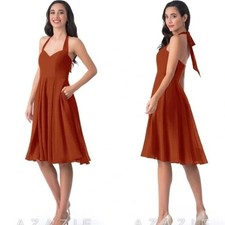 NWT AZAZIE Halter Paprika A Line Sweetheart Neck Satin Dress Kenzie Bias Cut