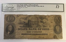 $10 Bank of Ohio Jefferson Branch Steubenville 1852 Obsolete Note (F)  !Low #95!