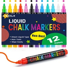 VEESA Liquid Chalk Markers -12 Colors, Fine 1 Count (Pack of 12), Multicolor 