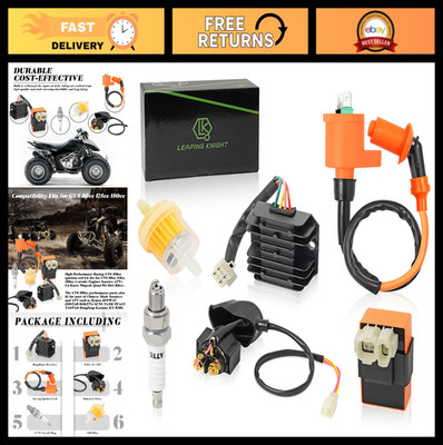 150cc Ignition Coil Kit, Voltage Regulator, CDI Box, Solenoid Relay & Spark Plug