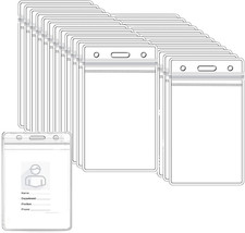Vertical Clear PVC Card Holder, 50Pcs Transparent Plastic Name Tag & ID Badge Ho