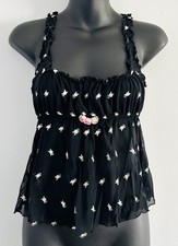 Victoria's Secret Black Mesh Floral Embroidered Corset Babydoll Camisole Top M