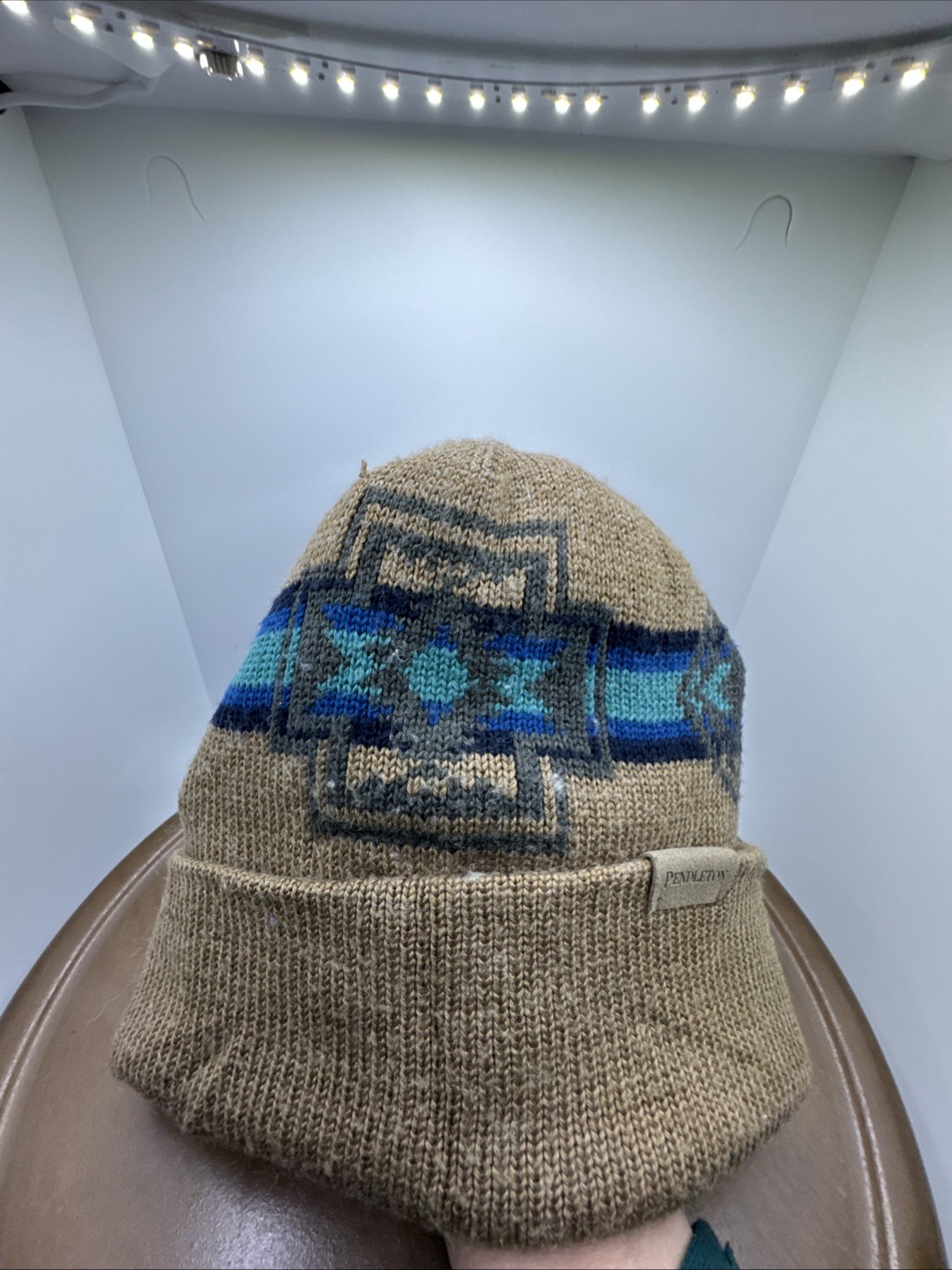 Pendleton Beanie Tan Brown Aztec Pattern Knit Cap… - image 9