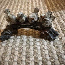 Vintage 5 sparrow on Log painted by hand made in  Italy