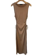 Absolutely Love It Pencil Dress Size L Beige Sleeveless Split Bodycon Midi NWT
