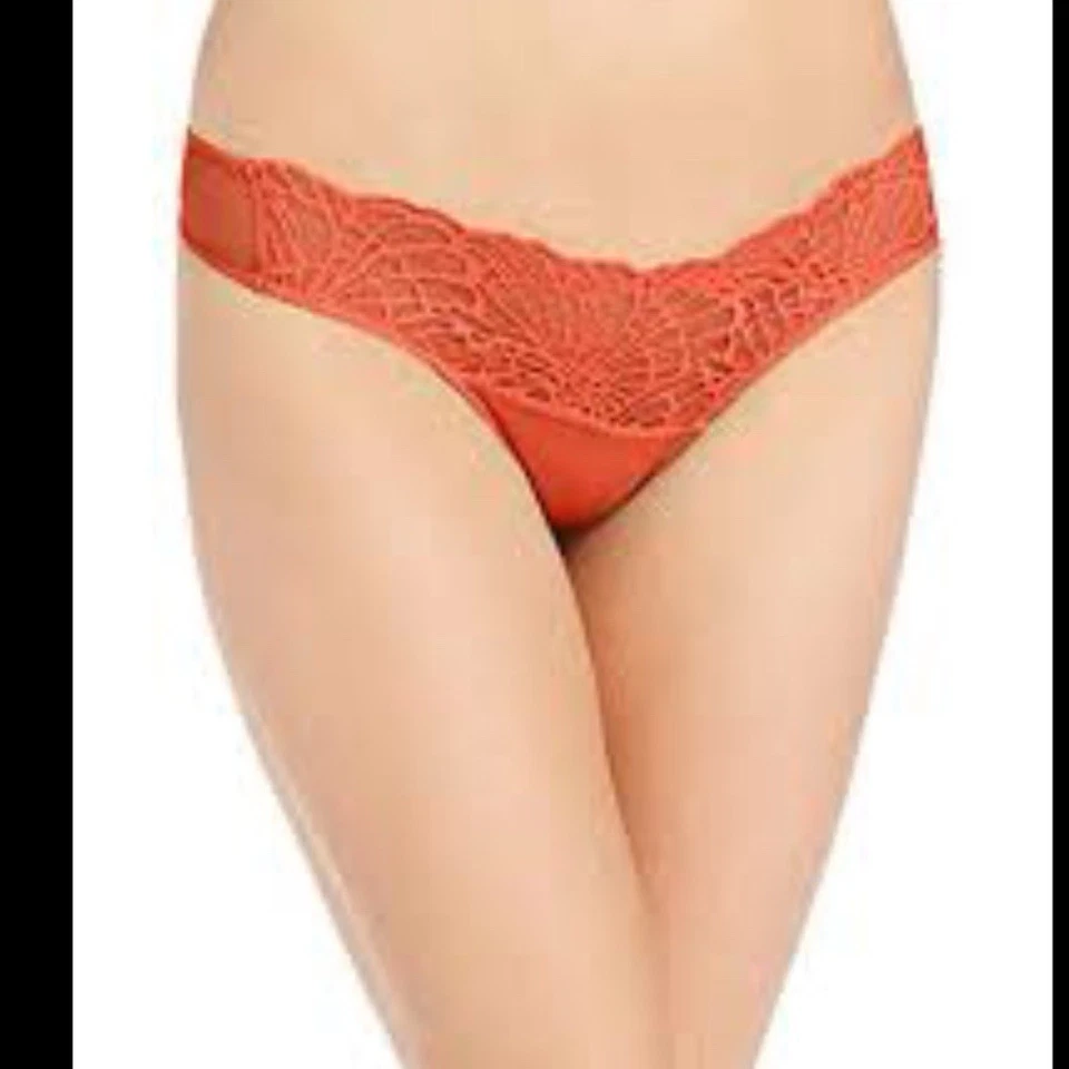JOSIE BY NATORI 857144 BARDOT LACE AND MESH THONG CORAL LARGE NWOT - Image 3 of 4