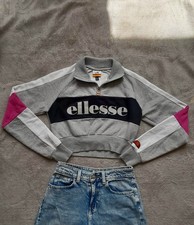 Ellesse Women’s Colourblock Logo Quaterzip  Mock Neck Sweatshirt Grey/Pink UK 4