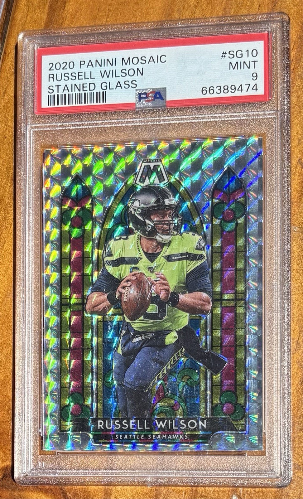 2020 Panini Mosaic Russell Wilson Stained Glass CASE HIT PSA 9 Giants Seahawks