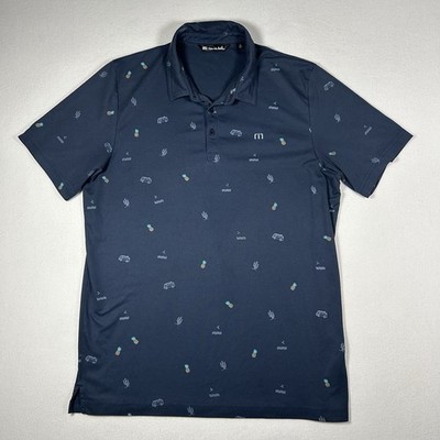 TRAVIS MATHEW Shirt Mens XL Blue Happy Thoughts Graphic Golf Polo