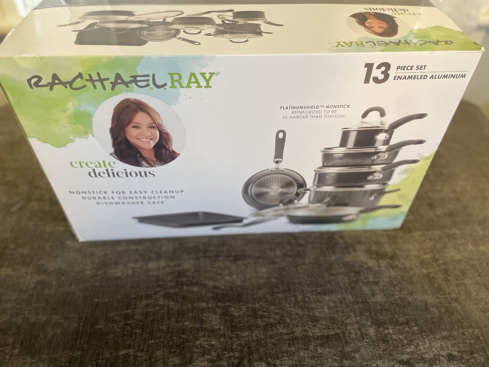 Rachael Ray 13-Piece Aluminum Nonstick Cookware Set, pots & 