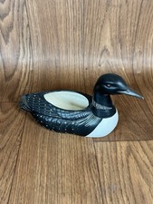 Vintage Black Ceramic 12&rdquo; Loon with Opening Loon Figurine Hand Painted Signed