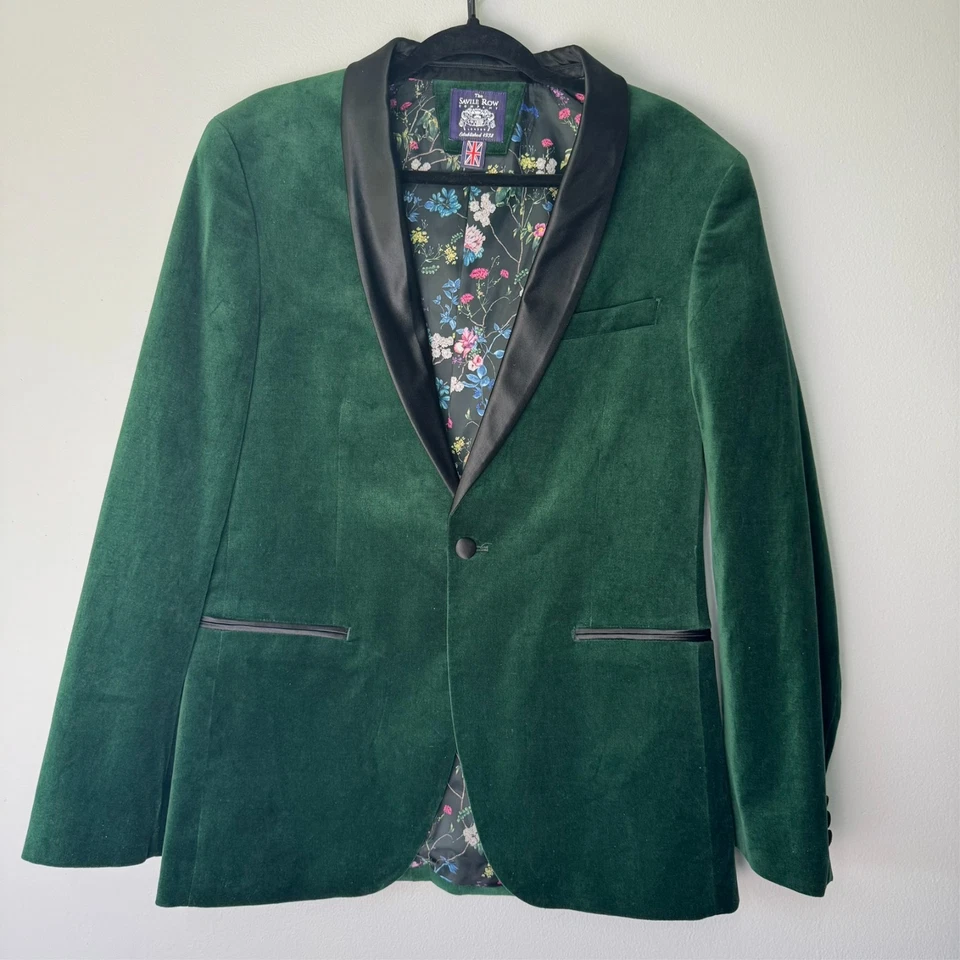 Terno de veludo SAVILE ROW CO colarinho xale esmeralda um botão Dalston Classic 40R - Imagem 2 de 4