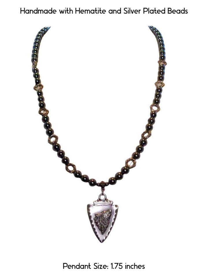 Ожерелье с резным наконечником стрелы - уникальные мужские подарки - ожерелье с серебряной подвеской в виде волка - Изображение 2 из 4