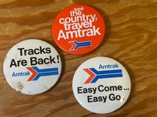 3 Vintage 1970's TRAIN Buttons Pinback AMTRAK