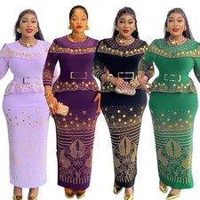 New African Women Party Dresses Elegant Diamond Maxi Muslim Wedding Evening Gown