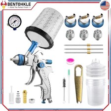 Hvlp Spray Gun Kit 1.4 1.7 2.0mm Nozzles With Pressure Gauge For Auto Paint