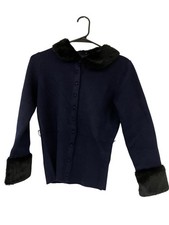 Zara Womens Knitted Cardigan Small Navy Turn Down Collar Faux Fur 2756/128 NWT