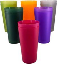 Premium 32-Ounce Large Cups, Multicolor Plastic Tumblers BPA Free Set of 12 for
