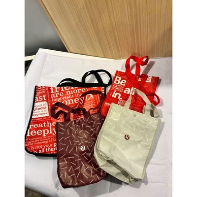 Lululemon Reusable Shopping Tote Bag Bundle Red Burgundy Grey Set 4 Mixed Sizes