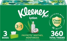 Kleenex Soothing Lotion Facial Tissues with Coconut Oil 3 Flat Boxes 120 Tiss...