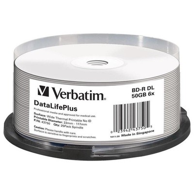 Verbatim BD-R Blu-Ray Disk 50GB bedruckbar 6x Brenngeschwindigkeit 25er Spindel